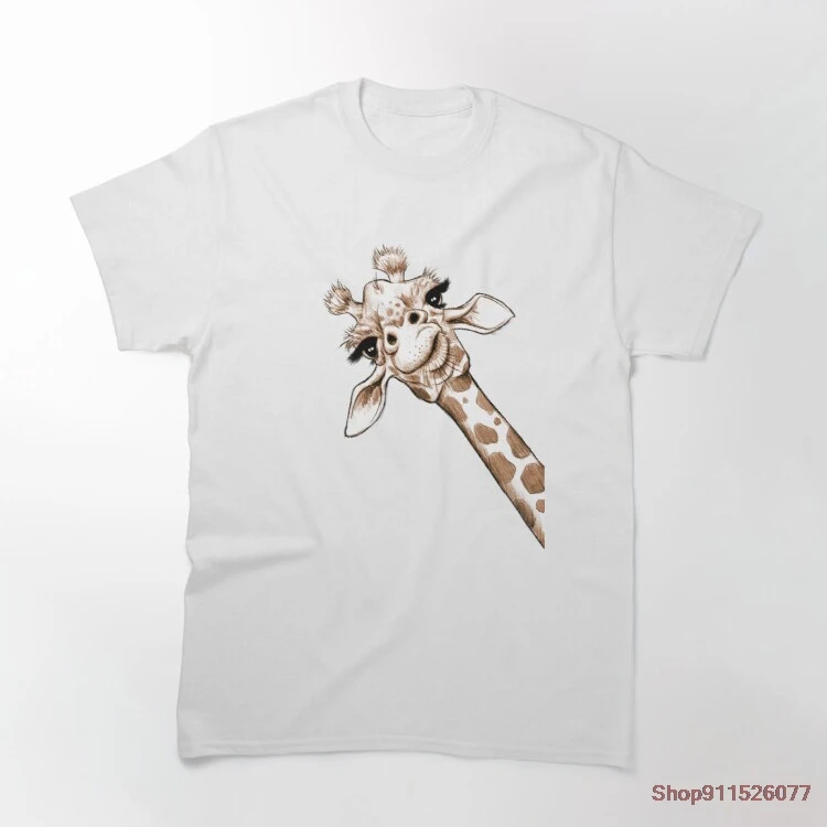

Футболка мужская с круглым вырезом и коротким рукавом, модная рубашка с рисунком жирафа, эскиз, лето, tshir