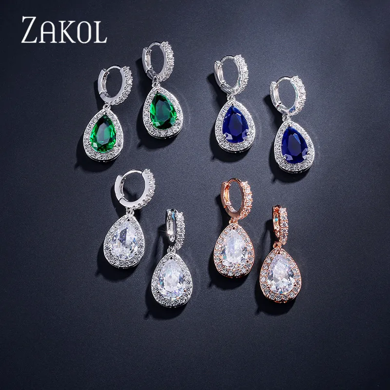 Женские серьги-кольца с кристаллами циркония ZAKOL модные классические блестящие