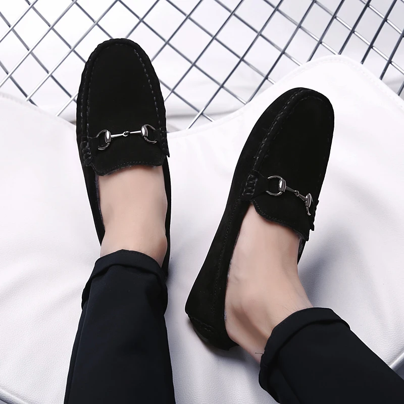 Мужская повседневная обувь Модная Теплая мужская Зимние лоферы из натуральной