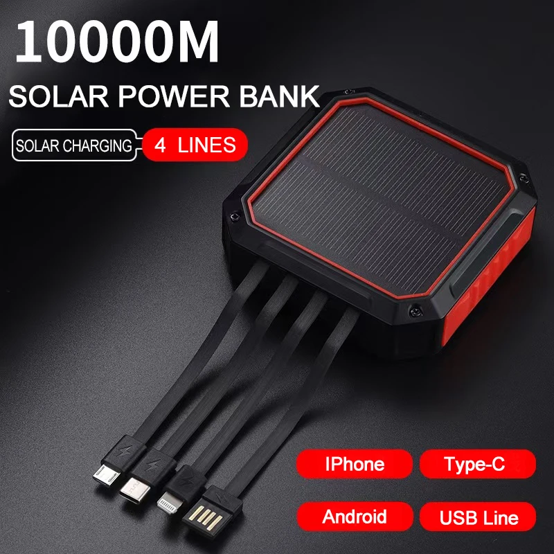 

Портативное зарядное устройство на солнечной батарее с кабелем Micro USB TYPE-C, 10000 мАч