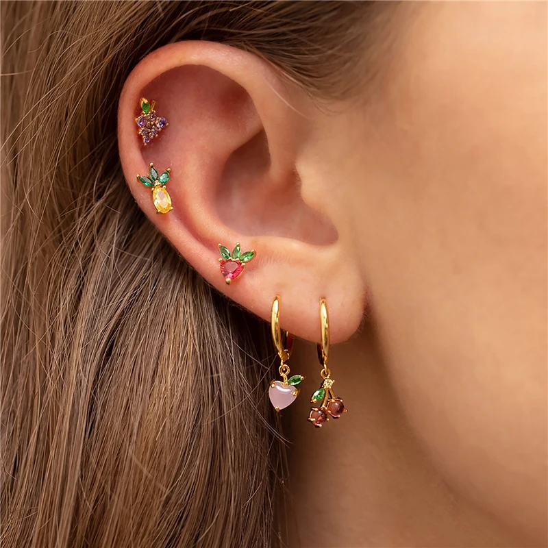 

Viny 925 Silver Sterling Summer Fruit Earrings Women INS Diamond Stud Earrings Jewelry Pendientes Mujer Korean Zircon Earrings