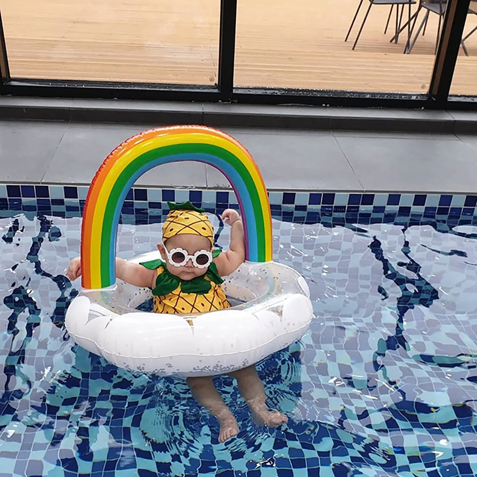 

Inflatable Glitter Sequins Swimming Ring Rainbow Cloud Baby Seat Circle Float Water Entertainment Toy for Pool Beach