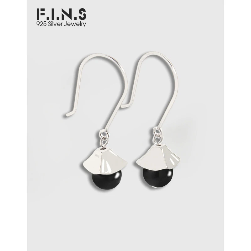 

Женские серьги-подвески с цветком, черным агатом