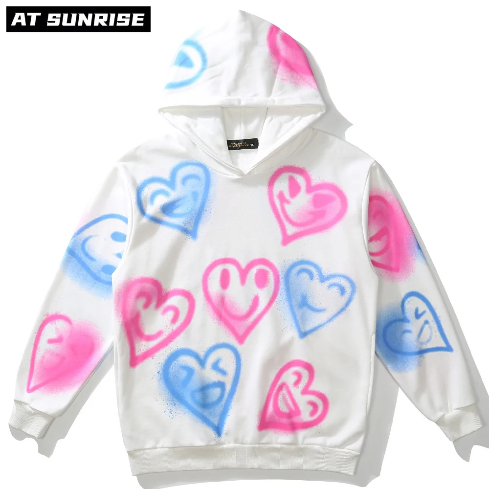 

Men Women Hoodie Sweatshirt Hip Hop Streetwear Painting Heart Print Pullover 2021 Autumn Harajuku Cotton Casual Hooded Hoodie