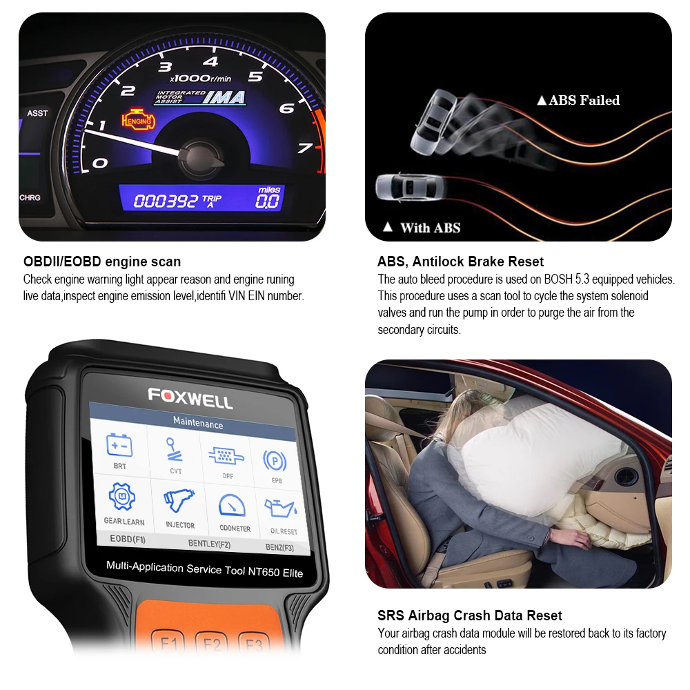 Foxwel NT650 Elite OBD2 читатель кода сканер двигателя ABS, подушка безопасности EPB масла давления воздуха в шинах 13 сброса OBD 2 диагностический инструмент OBD Автомобильный сканер