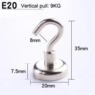 E20(pull max 9KG) 1 шт./лот неодим-железо-боровые бытовой металлический магнит магнитный крючок Железный крепкий крючок супер магнит для рыбалки устойчивая присоска - Цвет: E20(pull max 9KG)
