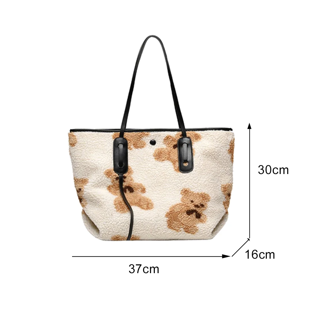 

Plush Bear Material Messenger Bag New Original Design Tote Female Student Large Capacity Shoulder Bags Simple Shopping Handbag