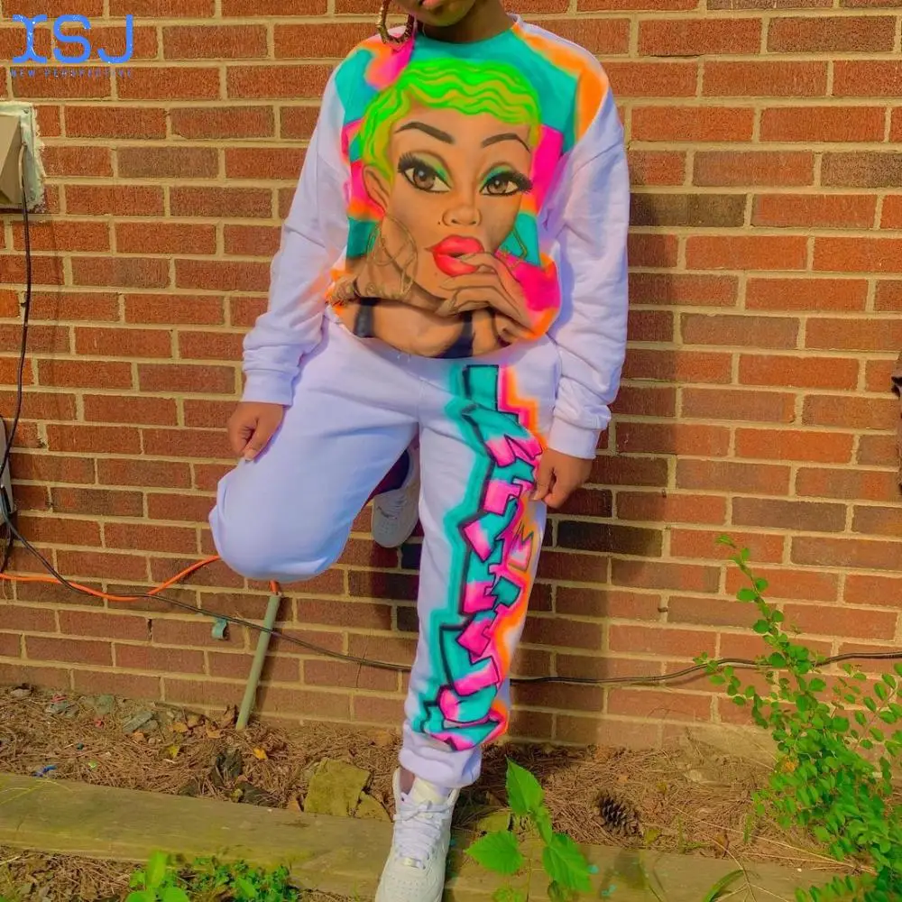 

Autumn and Winter Sportswear Women's 2-Piece T-Shirt Printed Sweatshirt + Pants Sportswear Women's Sports Suit