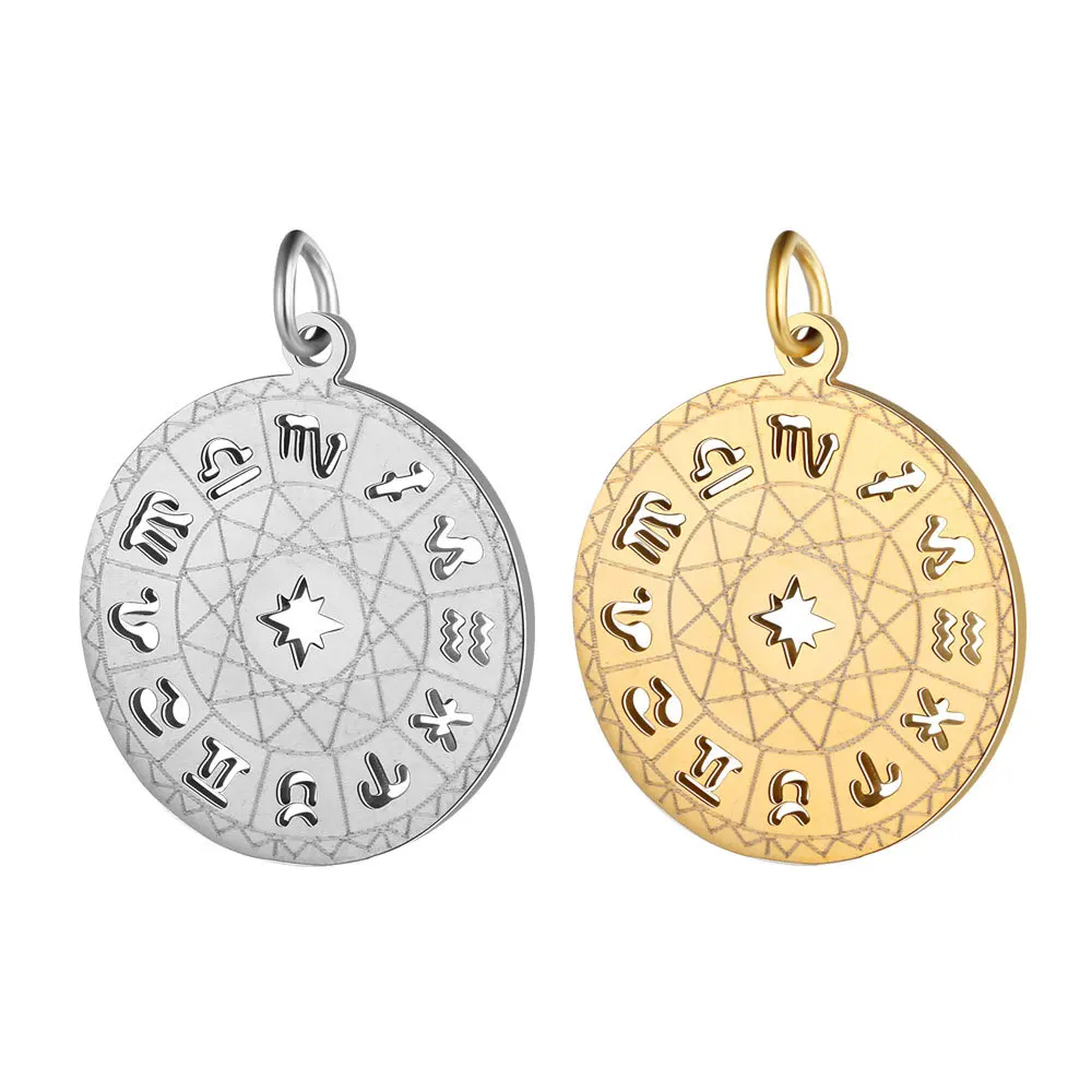 

Stainless Steel Round 12 Constellations Charm For Jewelry Making Metal Zodiac Charms Mirror Polished Wholesale 20pcs