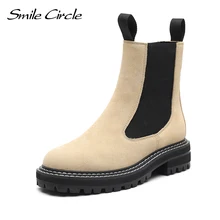 Smile Circle Women Chelsea Boots Suede Ankle Boots Fall Winter Fashion Slip On Round Toe Platform Bootie