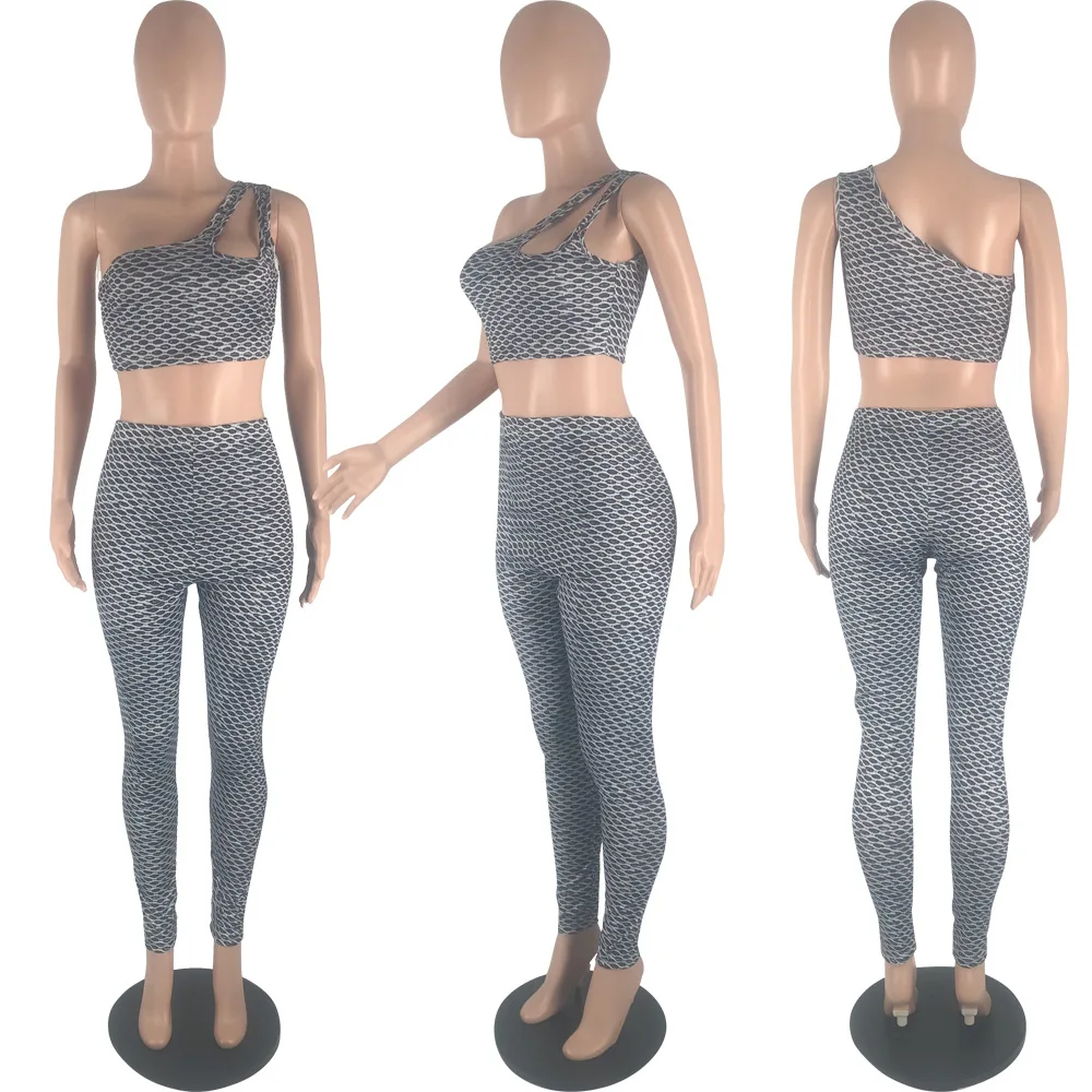 

Summer One Shoulder 2 Piece Set Women Fashion Print Crop Top and Pants Fitness Jogger Female Casual Home Wear Wholesale