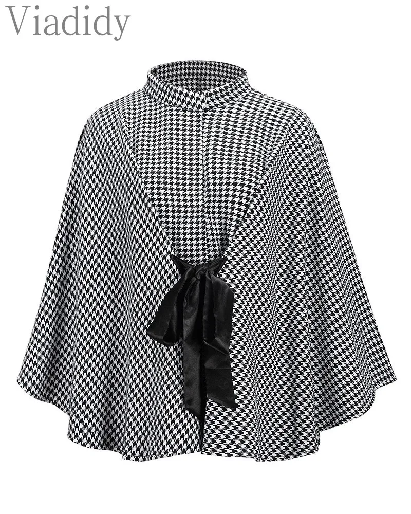 Женское элегантное пальто-накидка с винтажным принтом и завязкой спереди |