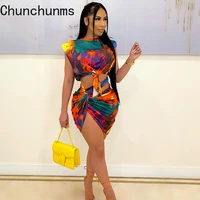 sexy 2 piece set women streetwear printed crop tank top and mini pack hip skirt matching for autumn elegant party clubwear 2021