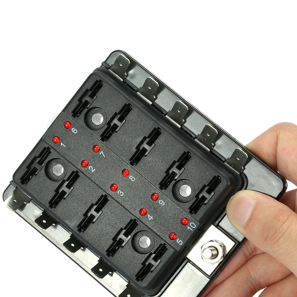 

Car Fuse Box 10 Way Blade Fuse Box Holder with LED Warning Light Kit for Car Boat Marine Trike DC 32V