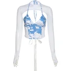 2021 пикантные анти-УФ Топ на бретельках, комплект одежды для девочек для женщин модные тонкие Печатный пррнт Холтер жилет прозрачные Длинные рукава Tee Clothes