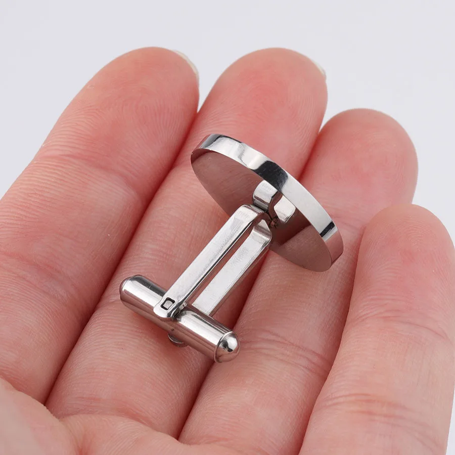 

Logo Cufflinks Stainless Steel Blank Round Discs Cufflink With Mirror Polish DIY Jewelry Making