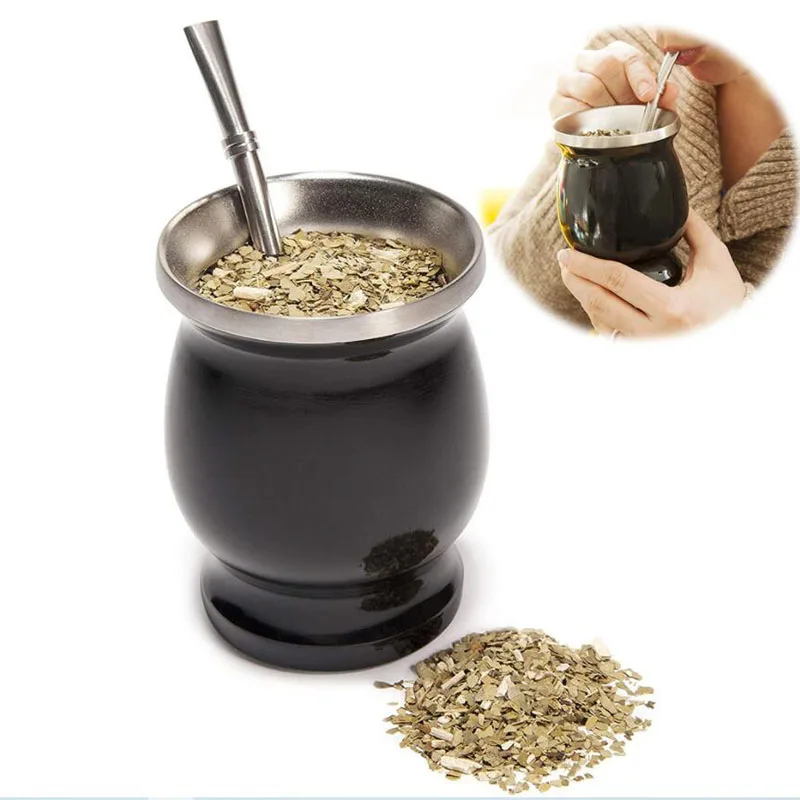 

Stainless Steel Yerba Mate Natural Gourd/Tea Cup Set Double-Walled 8 Ounces Bombillas Yerba Mate Straw Tea Cup