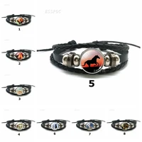 horse black leather bracelet glass cabochon fashion men women punk bracelet jewelry accessories horse and animal lovers gifts