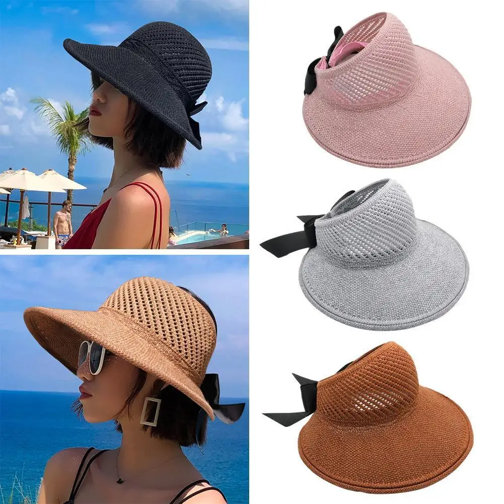 

Outdoor Summer Female Sun Hats Big Brim Classic Bowknot Fashion Straw UV Beach Hat Cap For Women Foldable Casual Protected J3G0