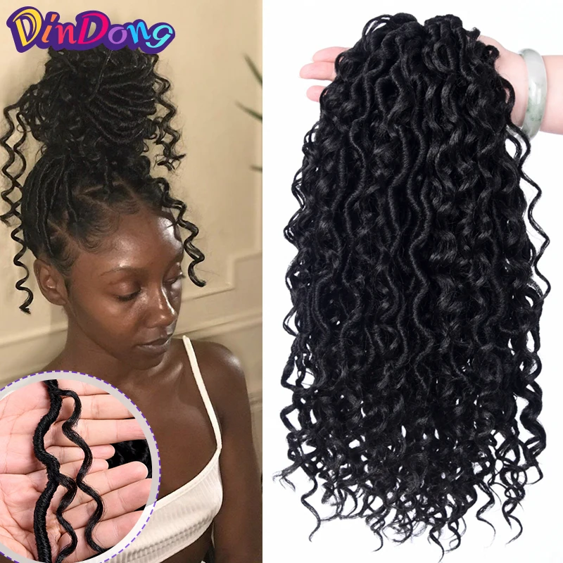 DinDong Synthetic Goddess Locs Crochet Hair 20/Stands 20inch Curly Braiding Hair Faux Locs Braids Pre Looped Braid Hair Bulk
