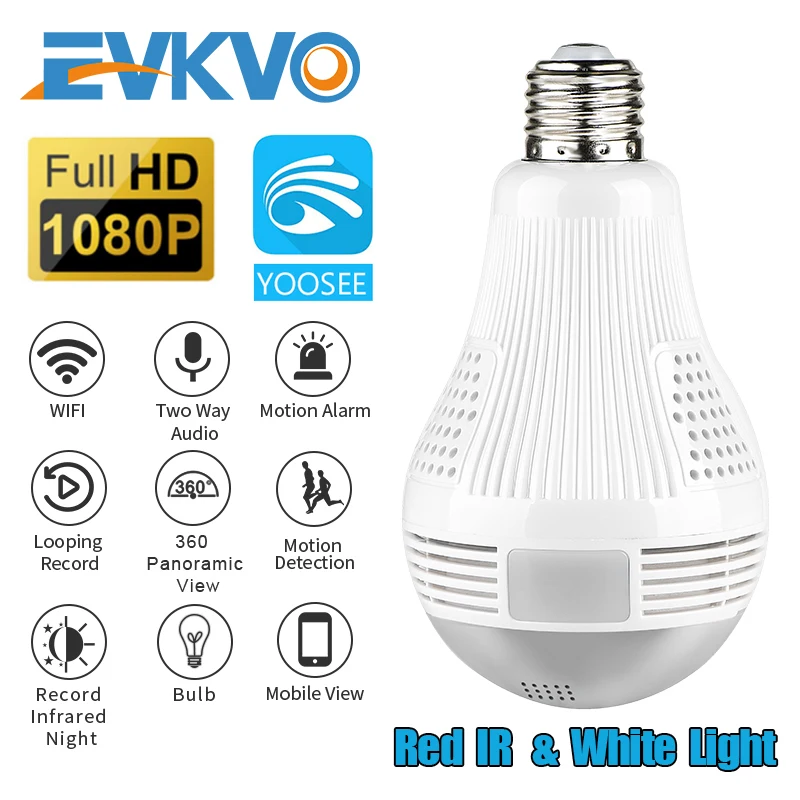 Камера видеонаблюдения EVKVO с лампочками 1080P 360 Wi Fi ИК ночное видение|Камеры