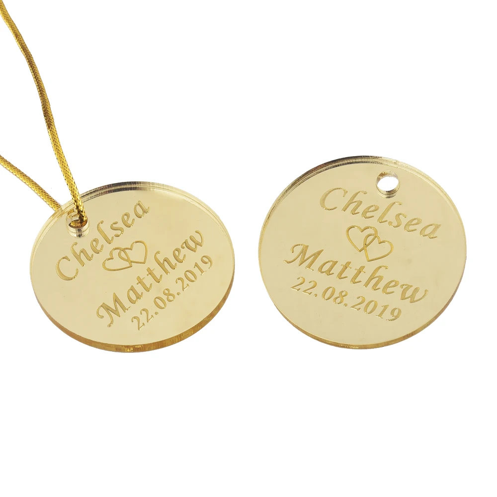 100 шт Персонализированные гравированное зеркало круг красочные свадебные бирки