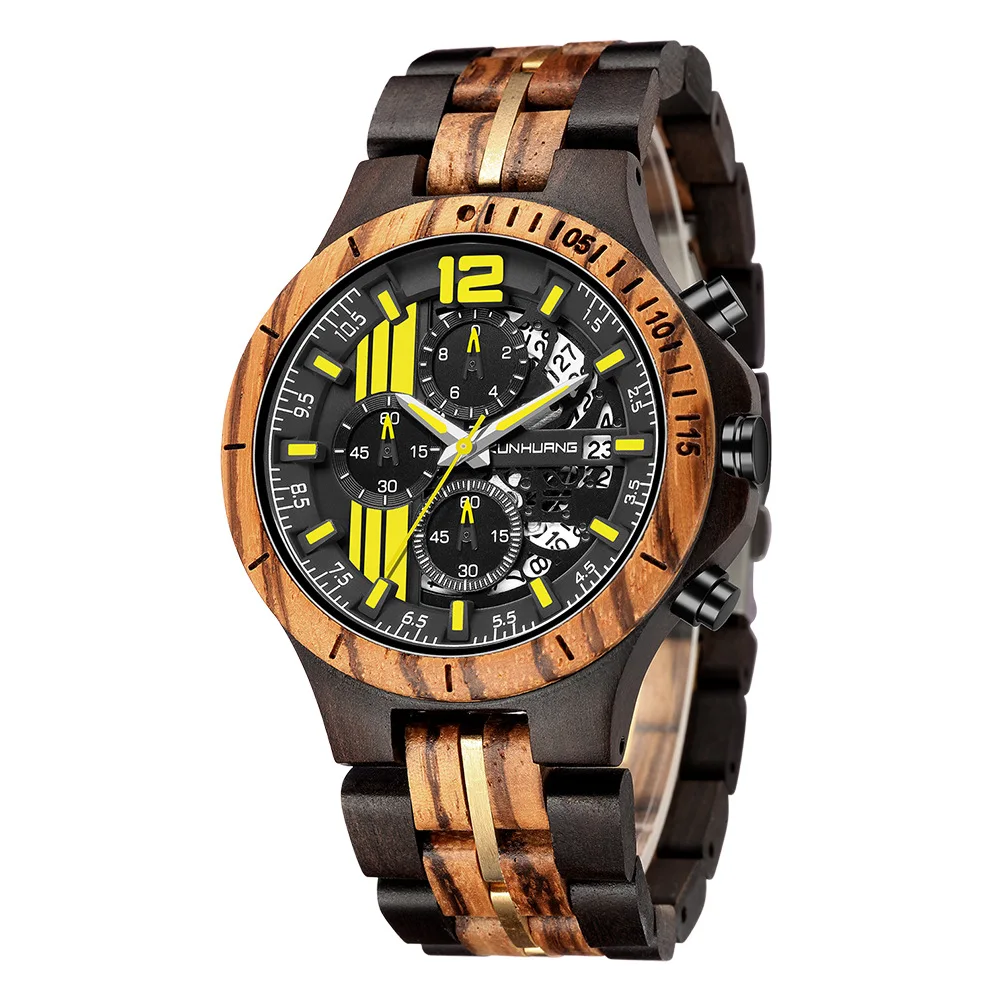 

2021 new steel wood watch set men's fashion retro quartz multi-function watch men
