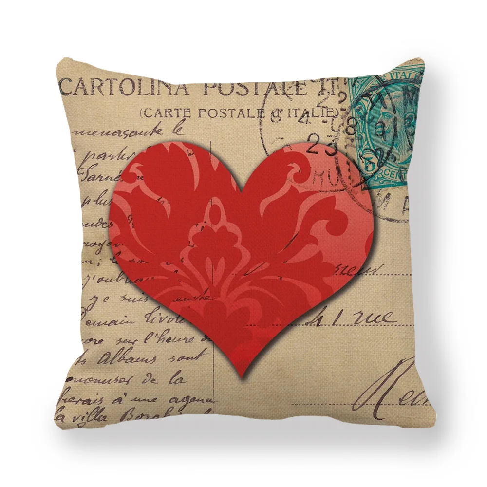 Льняная наволочка в виде сердца для дивана на День святого Валентина льняная