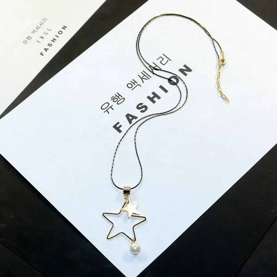 Пентаграмма с пентаграммой подвес-ожерелье из окисленного жемчуга для женщин