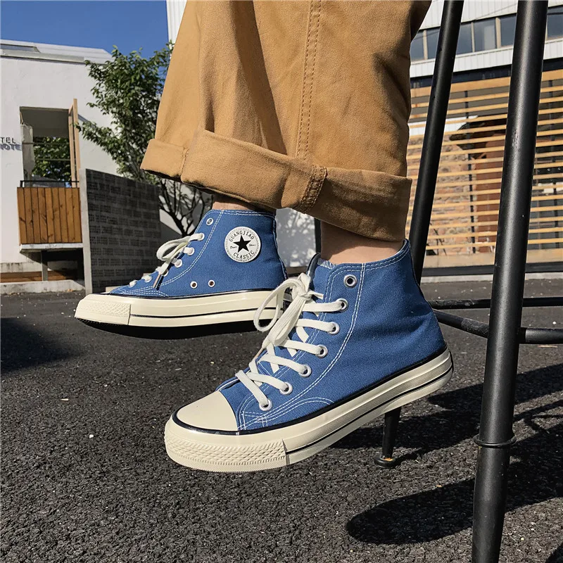 F755 blue Новое поступление, Мужская парусиновая обувь, модная однотонная мужская Вулканизированная обувь, повседневная обувь на шнуровке, мужские кроссовки, Zapatills - Цвет: F755 blue