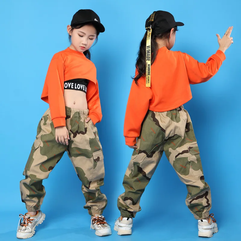 Детские костюмы для хип-хопа осенние свободные топы с длинными рукавами девочек