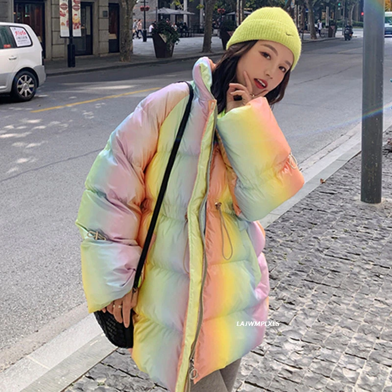Радужные цвета новинка 2020 зимние пальто женские модные парки Harajuku куртка женское