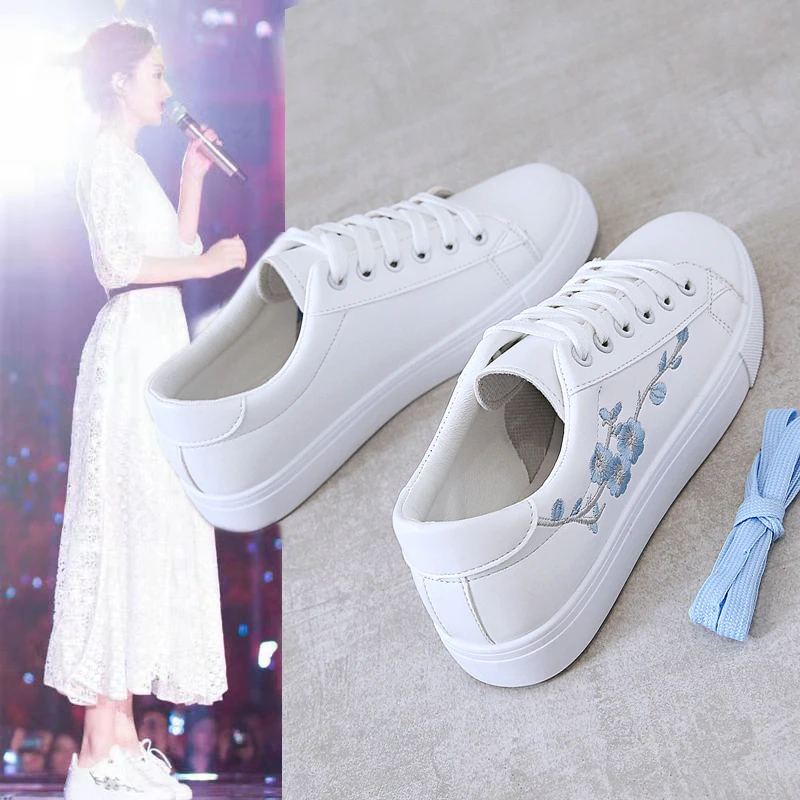 New fashion running shoes female summer lace-up sports shoes casual shoes printing round toe shoes white female student shoes