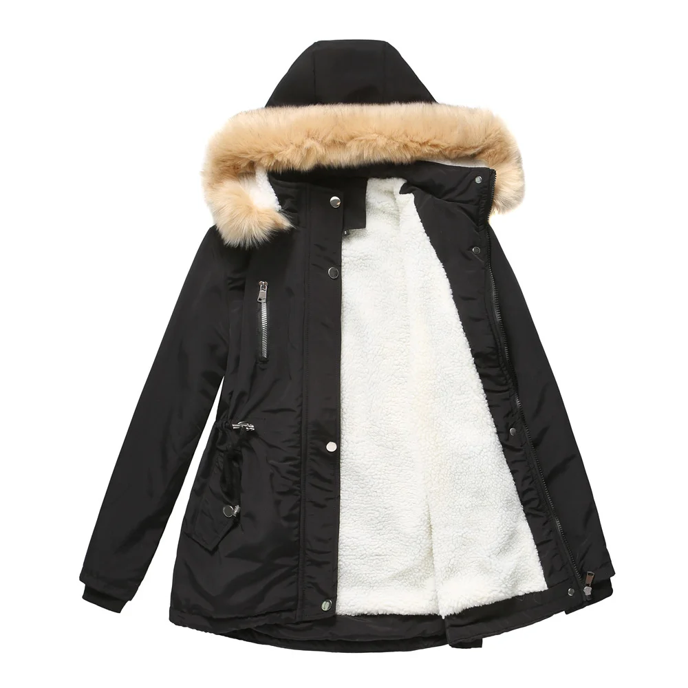 Quanss Women's Winter Plus Size Coat Thick Warm Berber Fleece Faux Fur Hooded Outwear Jacket Female 2021 Parkas Padded Coats
