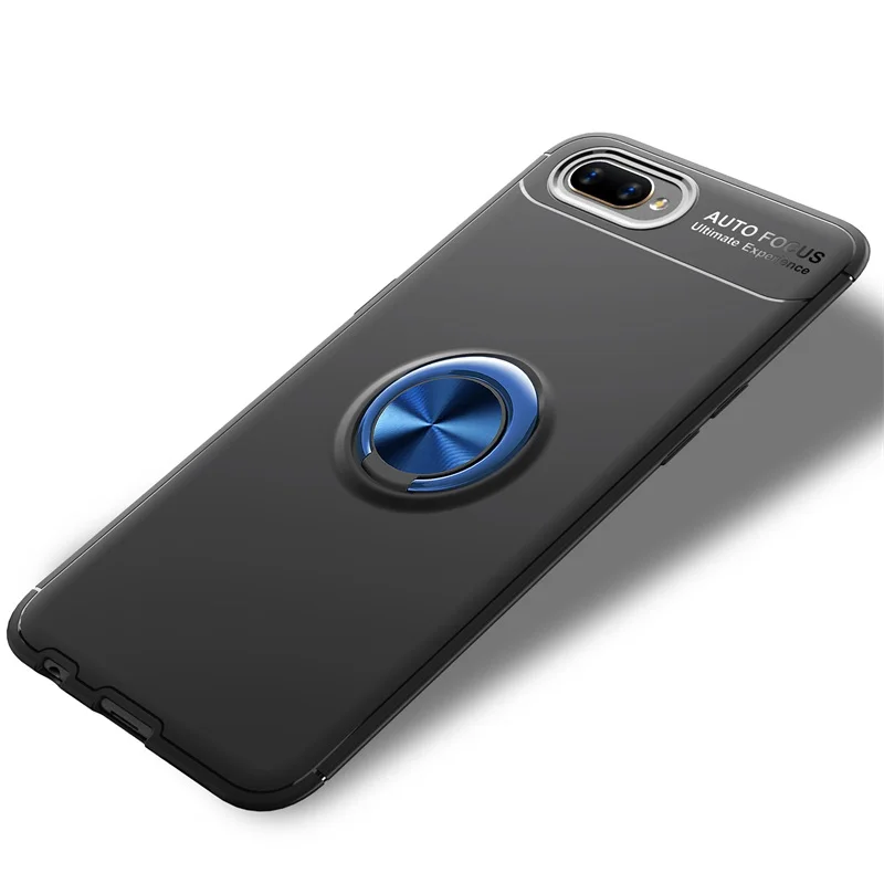 Для OPPO A1k Realme C2 чехол Невидимый Кронштейн Крышка для OPPO Realme C2 A1k кольцо Пряжка мягкий силиконовый корпус Fundas Coque - Цвет: Blue Black