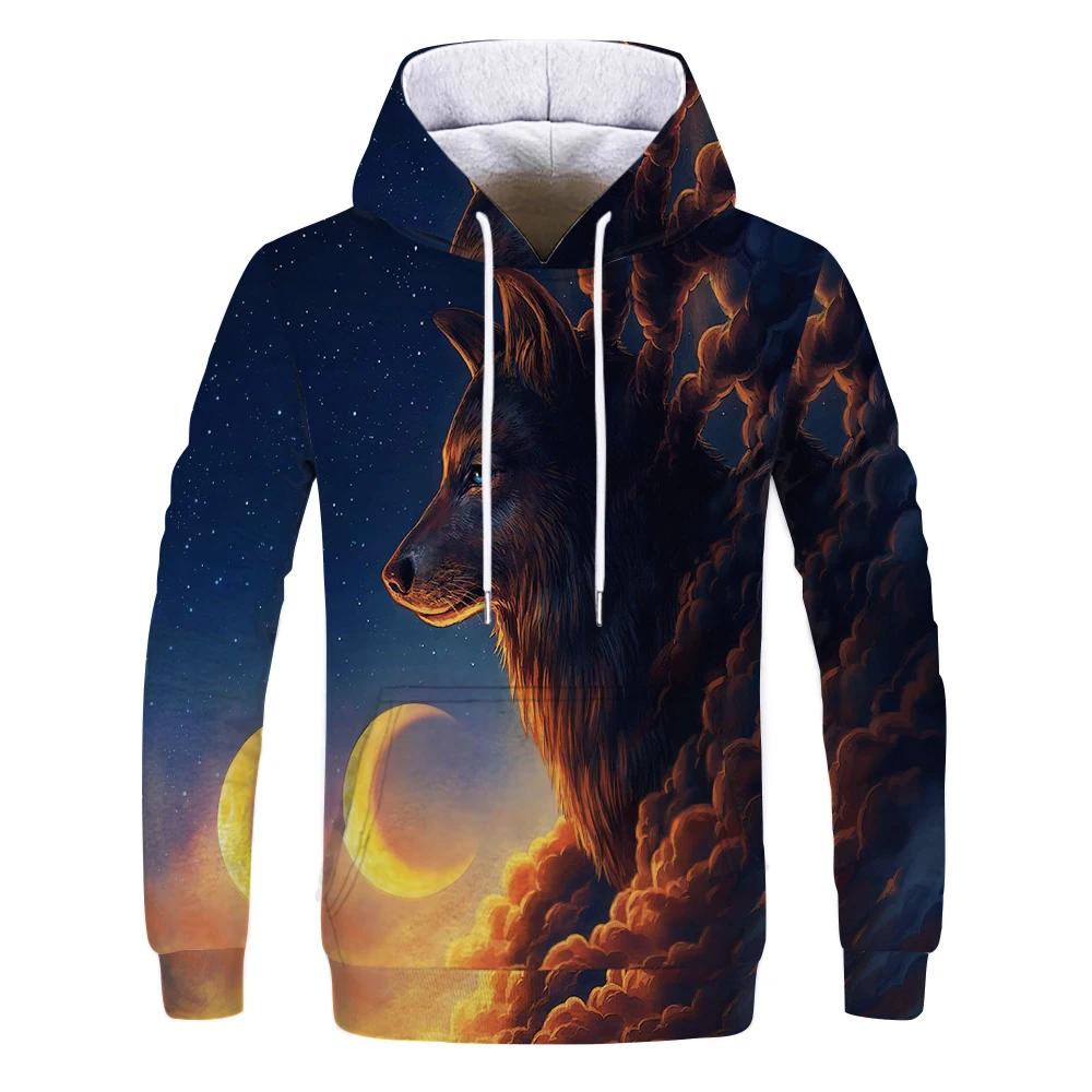 

Animal wolf 3D printing men's hoodie Rocaille POP autumn and winter casual oversized men's cotton hoodie