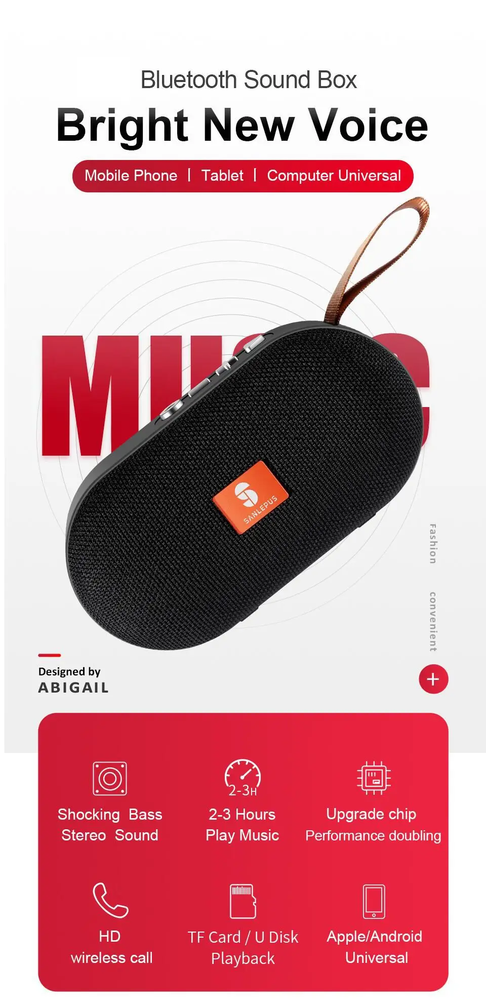 SANLEPUS Мини Bluetooth динамик портативный беспроводной динамик звуковая система 3D стерео музыка объемный Поддержка Bluetooth, TF AUX USB