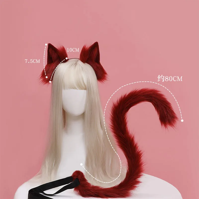 

Handmade Two-piece Cat Ears Headband Headdress Plush Simulation Headband Tail Accessories Jewelry Animal Ears And Tail Set