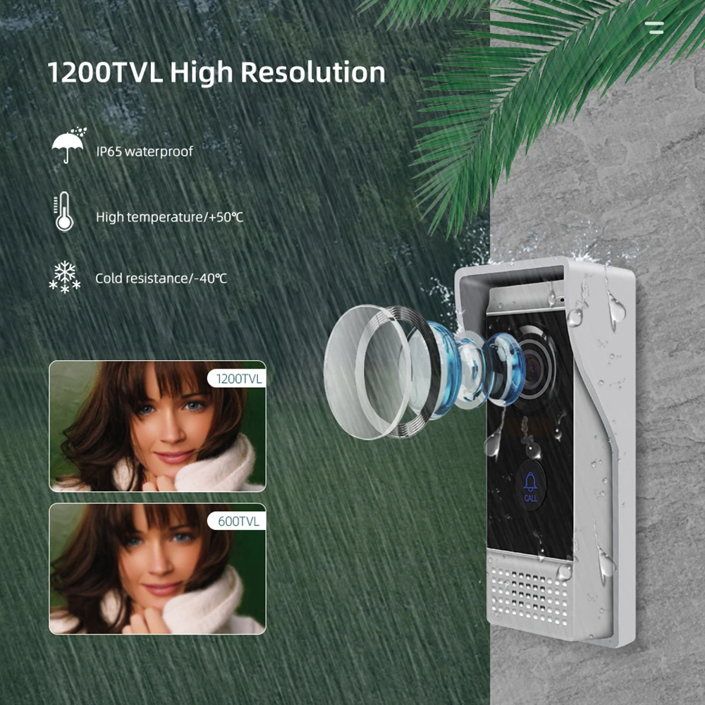 JeaTone 7 Inch Home Video Door Phone Intercom System 1200TVL Doorbell Camera Color LCD Screen for Unlock, Monitor, Two Way Talk enlarge