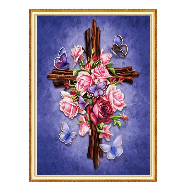 Вышивка с кристаллами MEIAN вышивка крестиком религиозный крест цветок мозаика
