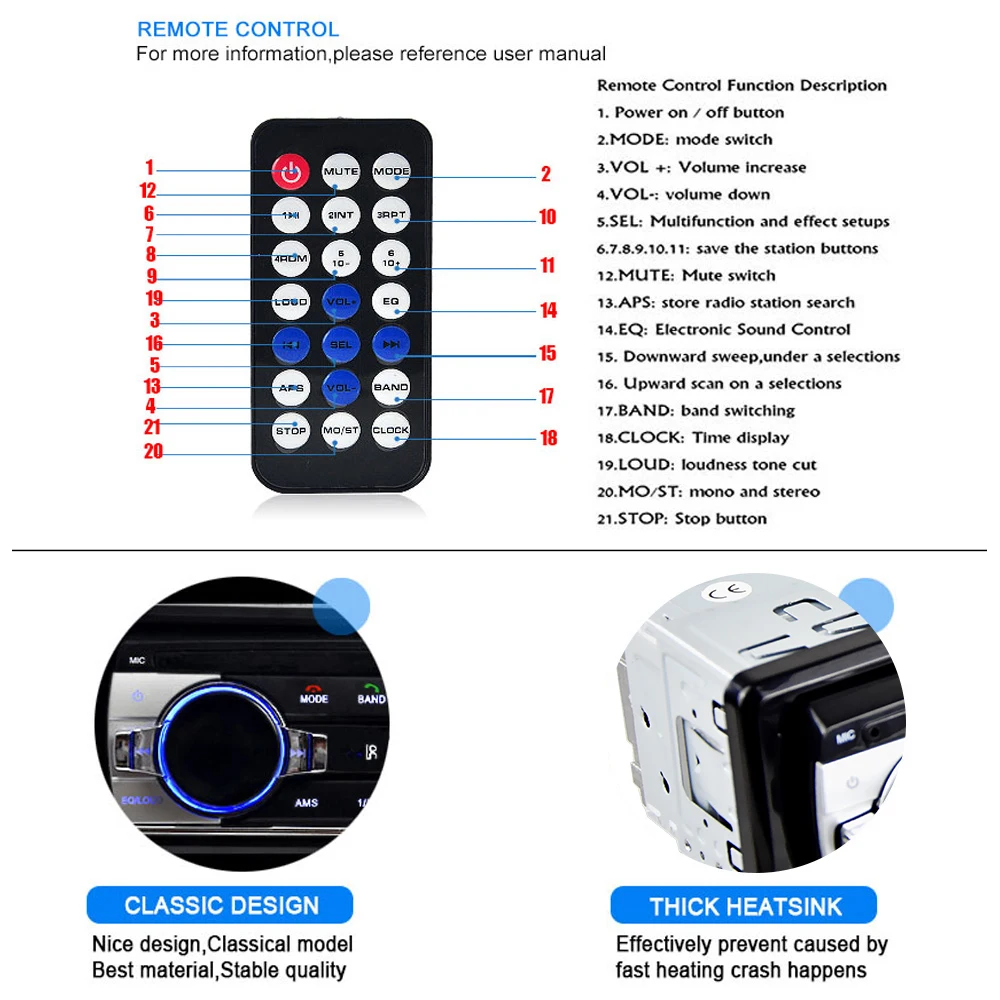 Фото Автомобильная магнитола AMPrime, универсальный стереопроигрыватель 1 din с MP3-JSD520, Bluetooth, Aux, USB/ TF-картой №4