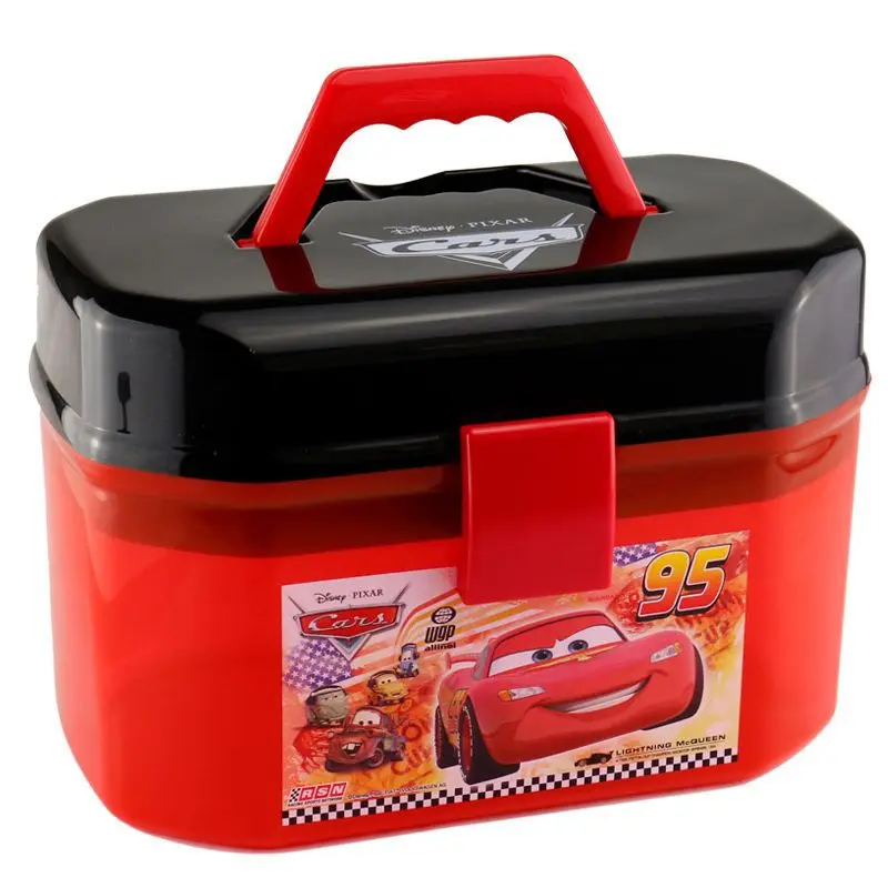 

Disney Pixar-caja de almacenamiento portátil de doble capa para niños, coche de juguete de Cars 2 y 3, Rayo Mcqueen, regalo de N