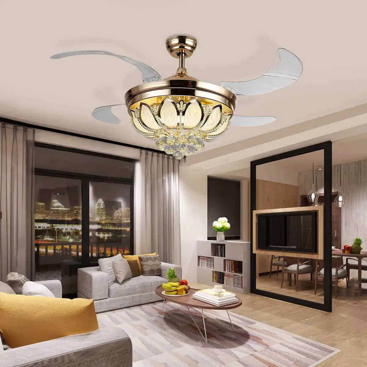 

Modern Crystal LED Ceiling Fan Light Remote Control Ceiling Lamp Electric Fan Dimmable Luminaria 110V Indoor Lighting Decor