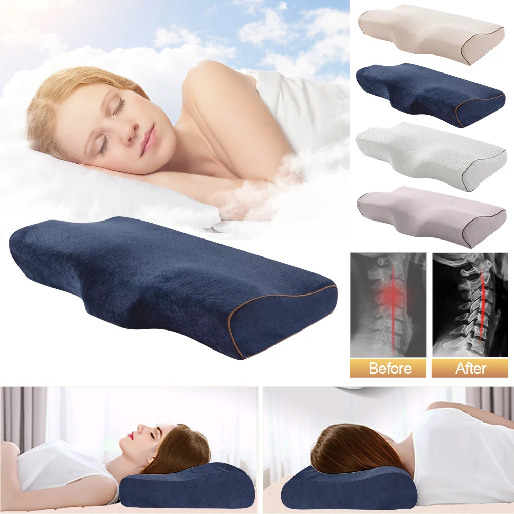Memory Foam Pillow Butterfly Shaped Bedding Pad Relax Neck Protection Orthopedic Slow Rebound Cervical For Health Care 50x30cm | Дом и сад