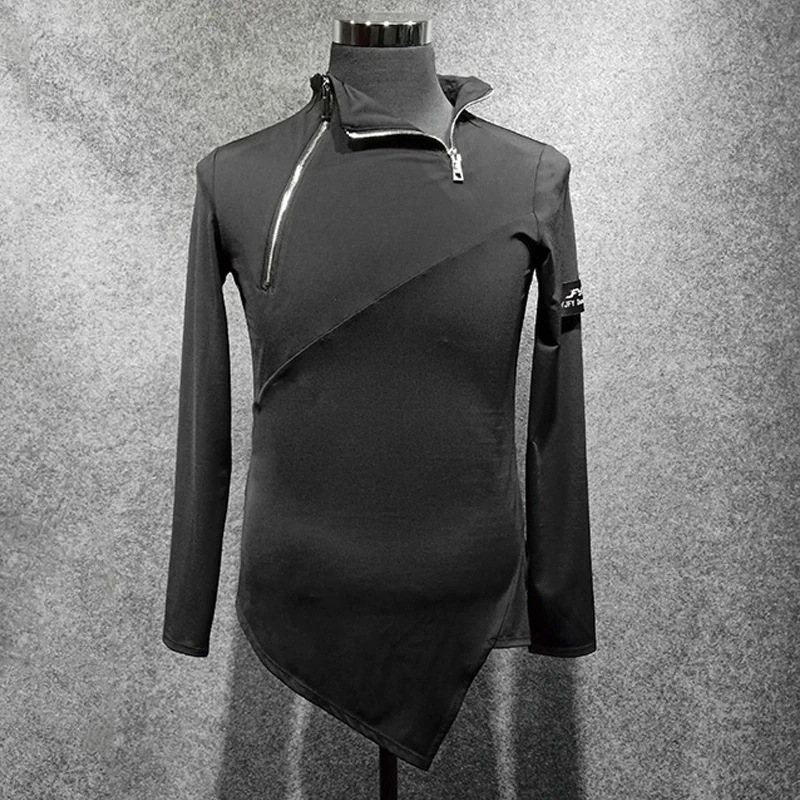 Мужские топы для латиноамериканских танцев на молнии с воротником современная