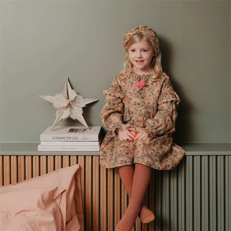 

Boho Girls Tassel Dress French Romance Baby Girl Linen Dresses Child Vintage Velvet Frock Quality Embroidery Casual Kids Clothes