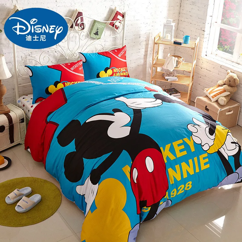 Disney Cute Blue Pink Mickey Minnie Bedding for Boys and Girls with Duvet Covers and Pillowcases for Cartoon Bedroom Decor