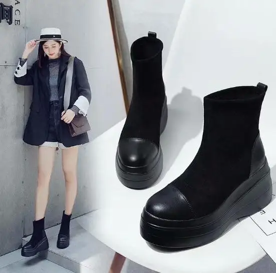 Женские ботинки Mateen на толстой подошве Корейская версия универсальных платформ