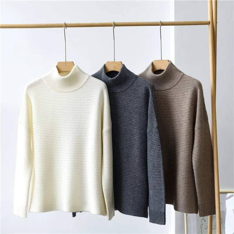 

masigoch winter new chunky knit 100% cashmere mock neck knitwear sweater pullover women