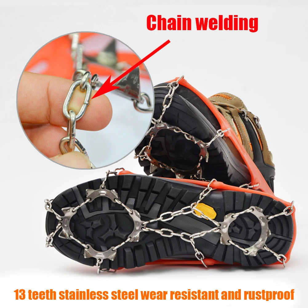 

1 Pair 13 Teeth Anti-slip Outdoor Climbing Crampons Winter Ice Snow Over Shoes Cover Gripper Spike Cleats with Storage Bag